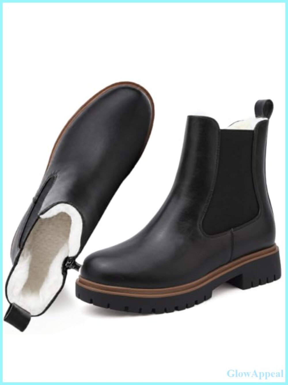 Waterproof Fur Lined Chelsea Ankle Boots Platform Side Zip Women